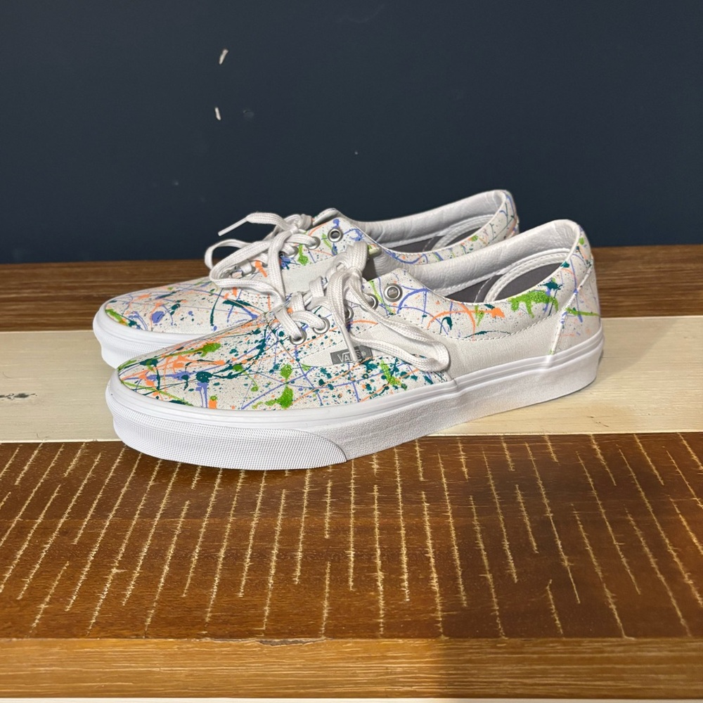 Custom Paint Splatter Canvas Vans Sneakers, Unisex Men’s 9 and Women’s 10.5